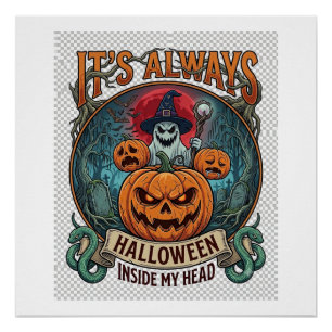 Poster Cest Toujours Halloween Dans La Tête Citrouille Fa