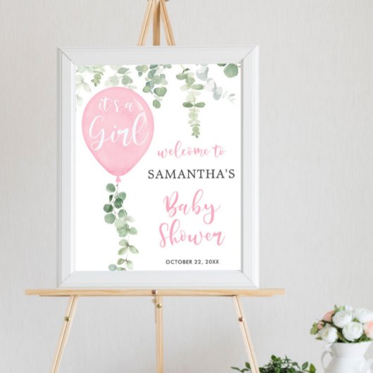 Poster C'est un baby shower de bienvenue en ballons rose