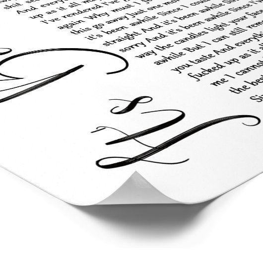 Poster C'est un temps blanc Script Chanson Lyric Print (Coin)