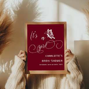 Poster C'est une fille Baptême moderne papillon Bienvenue
