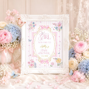 Poster C'est une fille Bienvenue à une Baby Shower Floral