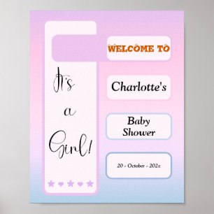 Poster C'est une fille ! Dégradé Violet Fête de Naissance