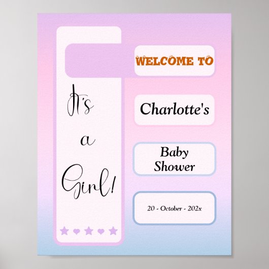 Poster C'est une fille ! Dégradé Violet Fête de Naissance (Devant)