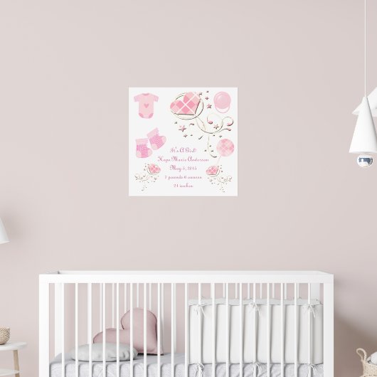 Poster C'est une fille Nouveau bébé statistiques de naiss (Pépinière 2)