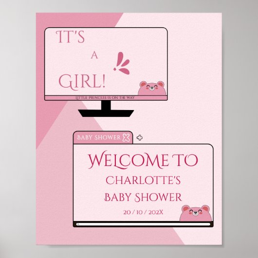 Poster C'est une fille ! Ours mignon Écran d'ordinateur B (Devant)