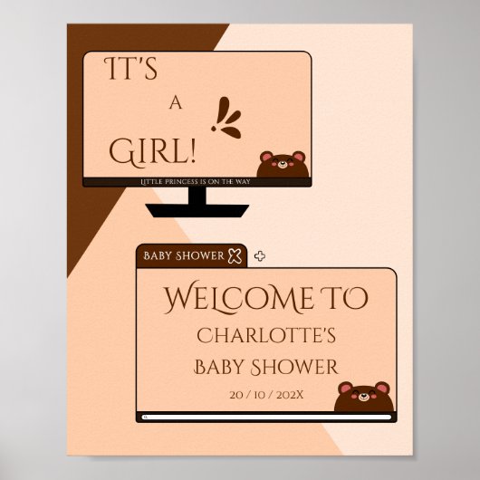 Poster C'est une fille ! Ours mignon Écran d'ordinateur B (Devant)