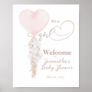 Poster C'est une fille rose Baby shower de ballon coeur b