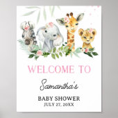 Poster C'est une fille Safari Animaux Baby shower Bienven (Devant)