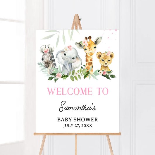 Poster C'est une fille Safari Animaux Baby shower Bienven