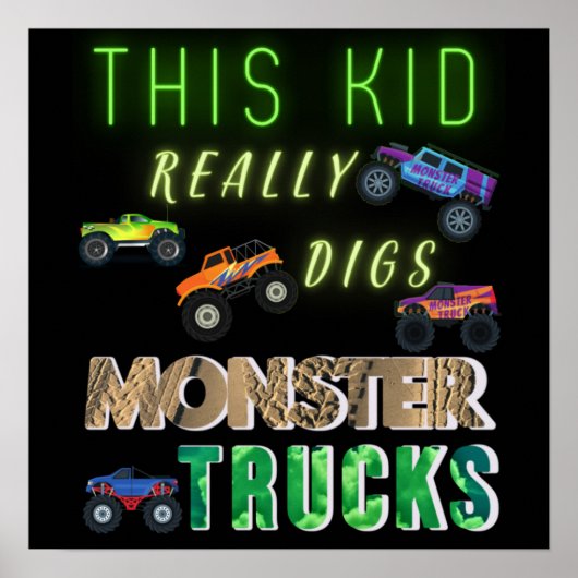Poster Cet Enfant A Vraiment Digéré Des Camions Monster (Devant)