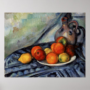 Poster Cézanne - Fruits et un pichet sur une table