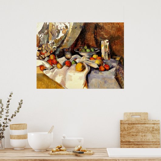 Poster Cezanne - Still Life Post, Bottle, Cup and Fruit (Cuisine)