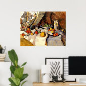 Poster Cezanne - Still Life Post, Bottle, Cup and Fruit (Bureau à domicile)