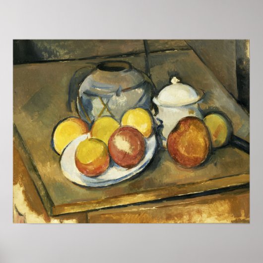 Poster Cézanne - Vase, Sugar Bowl Et Pommes (Devant)