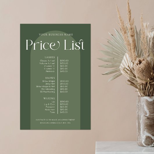 Poster Chaîne Boho moderne Green Hair Nails Salon Tarifs