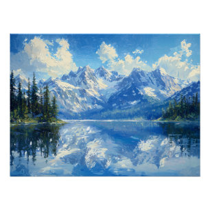 Poster Chaîne de Montagnes enneigées avec Lac Alpin d'une