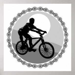 Poster chaîne de VTT sprocket niveaux de gris