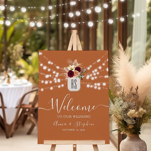 Poster Chaîne Lights Rustic Burr Orange Mariage Bienvenue