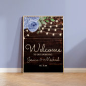 Poster Chaîne rustique Lumières Floral bleu Mariage Bienv