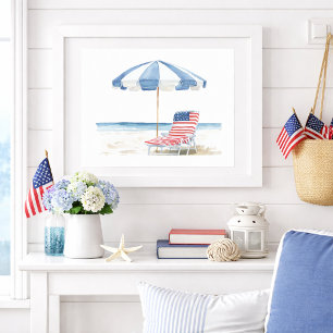 Poster Chaise de plage côtière américaine Patriotique Été