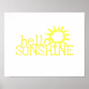 Poster chaise ludique bonjour soleil citation jaune et bl