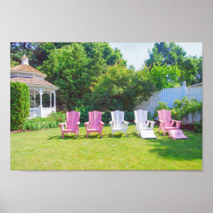 Poster Chaises Adirondack roses et blanches, jardin du Wi