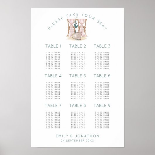 Poster Chaises de mariage 9 Tables 90 Plan de table (Devant)