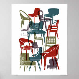 Poster Chaises modernes du milieu du siècle dans des coul