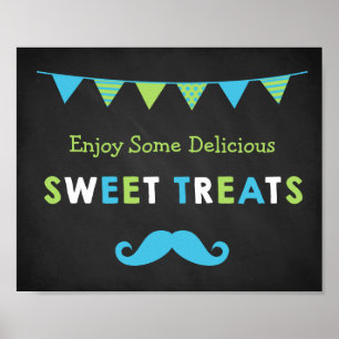 Poster Chalet bleu et vert Moustache Chalboard Sweet Trai