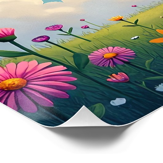 Poster Chalet de champignons enchanté dans une prairie rê (Coin)