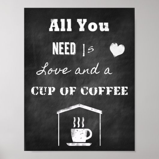 Poster Chalk Citation inspirante sur l'amour et le café (Devant)