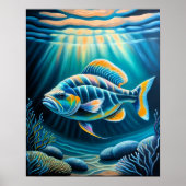 Poster Chalk coloré Dessin Reef Poisson III (Devant)