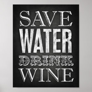 Poster Chalk Style ENREGISTRER L'EAU BOIRE VINS Signe Imp