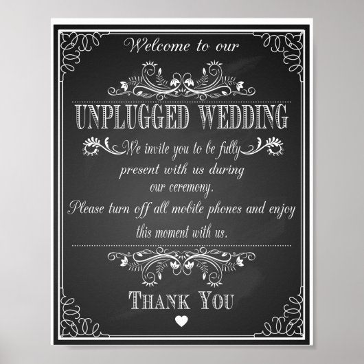 Poster Chalkboard Bienvenue sur notre mariage non branché (Devant)