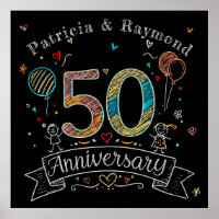 Chalkboard Doodles 50e Anniversaire Personnalisé