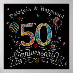 Poster Chalkboard Doodles 50e Anniversaire Personnalisé