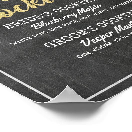Poster Chalkboard Floral Mariage Signature Menu boisson (Coin)