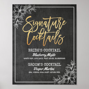 Poster Chalkboard Floral Wedding Signature Drink Menu