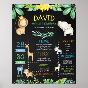 Poster Chalkboard Jungle Safari Premier anniversaire Jalo