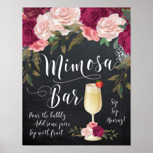 Poster Chalkboard Mimosa Bar Sign burgundy floral
