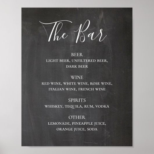 Poster Chalkboard moderne script mariage alcool boissons (Devant)