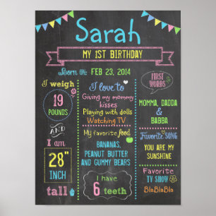 Poster Chalkboard Party personnalisé 1er anniversaire pos
