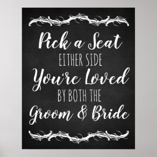 Poster Chalkboard Pick a Seat Either Side wedding sign