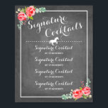 Poster Chalkboard Signature Boisson Menu avec motif Horse<br><div class="desc">Chalkboard Signature Drink Menu avec roses d'aquarelle rouge et un motif de cheval.</div>