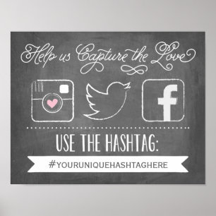 Poster Chalkboard Social Media Hashtag   Décor Mariage