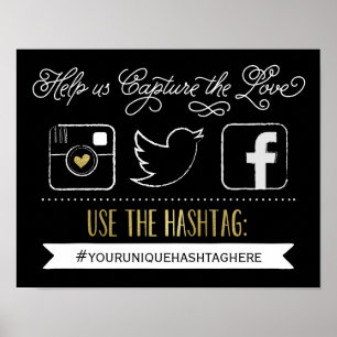 Poster Chalkboard Social Media Hashtag   Wedding Decor