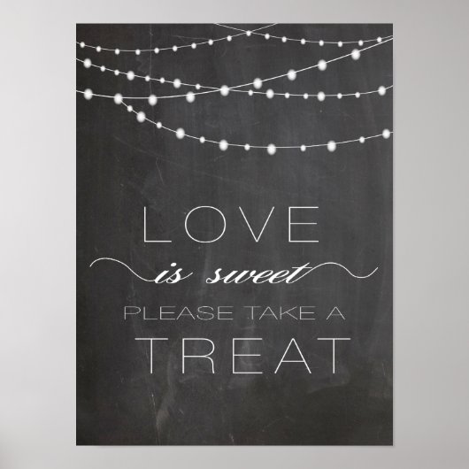 Poster Chalkboard string lights LOVE is Sweet Sign (Devant)