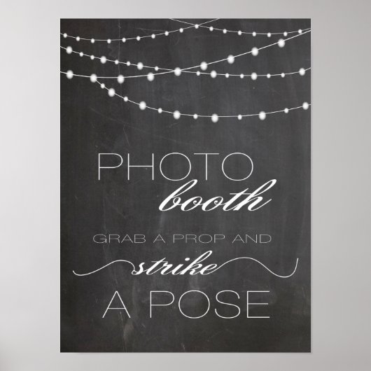 Poster Chalkboard string lights Photo booth mariage signe (Devant)