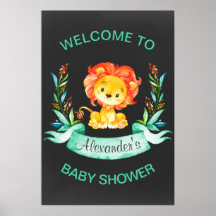 Poster Chalkboard Watercolor Lion Baby Shower
