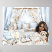 Poster Chambre Bleue Hiver Cosy Ado Noir Fille et Chiot (Devant)